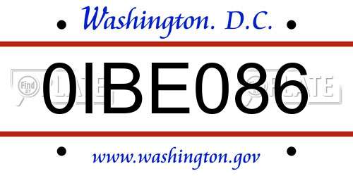 0IBE086 District Of Columbia License Plate