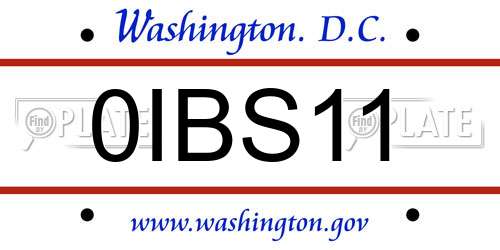 0IBS11 District Of Columbia License Plate
