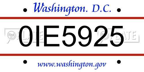 0IE5925 District Of Columbia License Plate