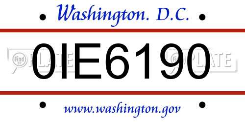 0IE6190 District Of Columbia License Plate