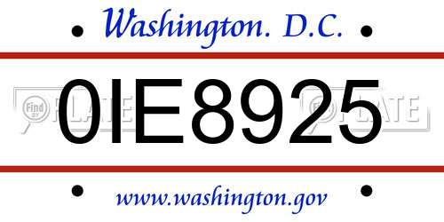 0IE8925 District Of Columbia License Plate