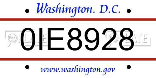 0IE8928 District Of Columbia License Plate