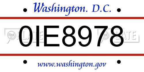 0IE8978 District Of Columbia License Plate
