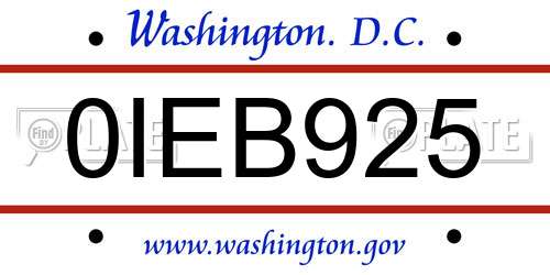 0IEB925 District Of Columbia License Plate