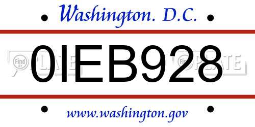 0IEB928 District Of Columbia License Plate