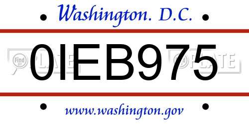 0IEB975 District Of Columbia License Plate