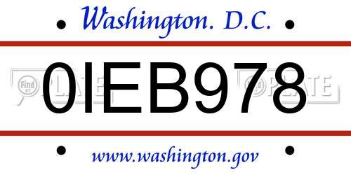 0IEB978 District Of Columbia License Plate