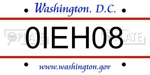 0IEH08 District Of Columbia License Plate