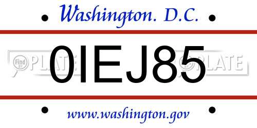 0IEJ85 District Of Columbia License Plate