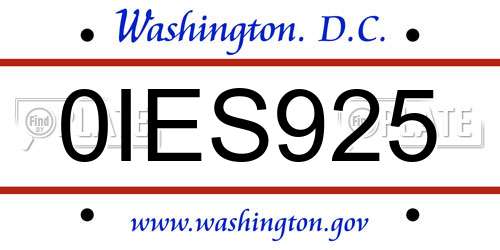 0IES925 District Of Columbia License Plate