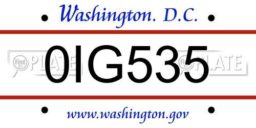 0IG535 District Of Columbia License Plate