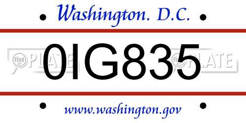0IG835 District Of Columbia License Plate