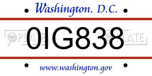 0IG838 District Of Columbia License Plate