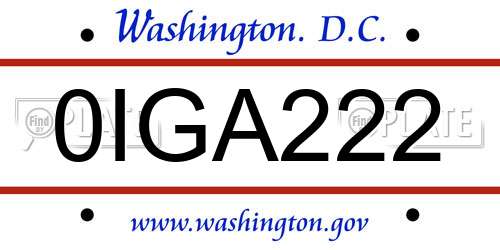 0IGA222 District Of Columbia License Plate