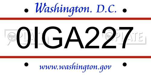 0IGA227 District Of Columbia License Plate