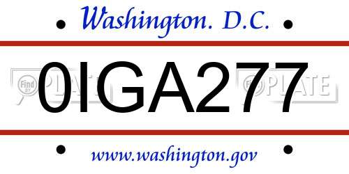 0IGA277 District Of Columbia License Plate