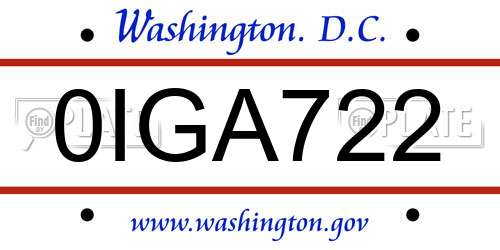 0IGA722 District Of Columbia License Plate