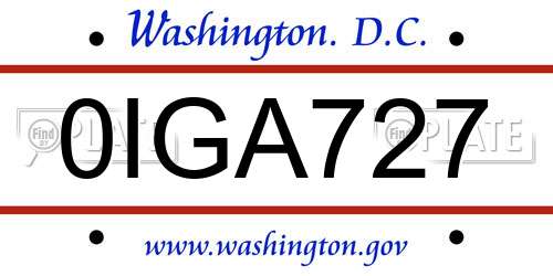 0IGA727 District Of Columbia License Plate