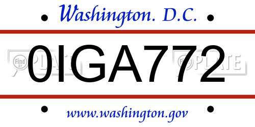 0IGA772 District Of Columbia License Plate