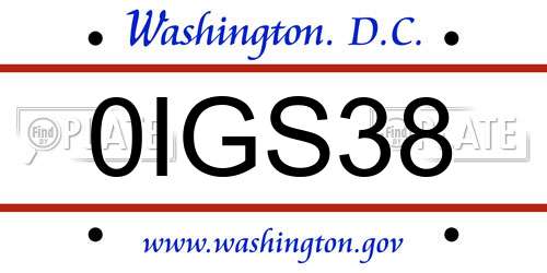 0IGS38 District Of Columbia License Plate