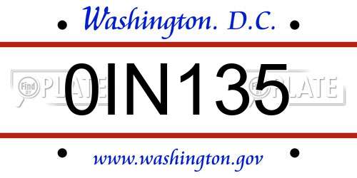 0IN135 District Of Columbia License Plate