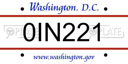 0IN221 District Of Columbia License Plate
