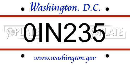 0IN235 District Of Columbia License Plate