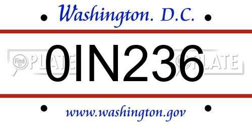 0IN236 District Of Columbia License Plate
