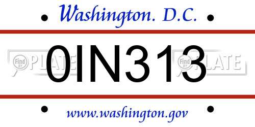 0IN313 District Of Columbia License Plate