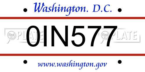 0IN577 District Of Columbia License Plate