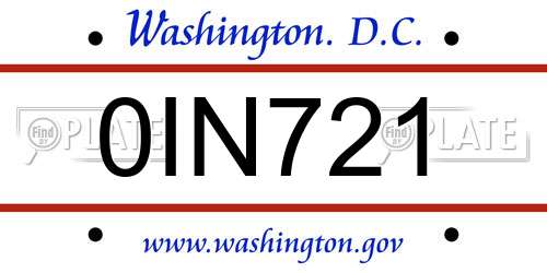 0IN721 District Of Columbia License Plate