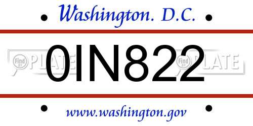 0IN822 District Of Columbia License Plate