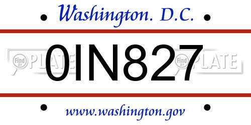 0IN827 District Of Columbia License Plate