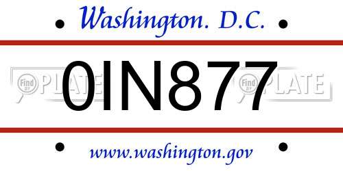 0IN877 District Of Columbia License Plate