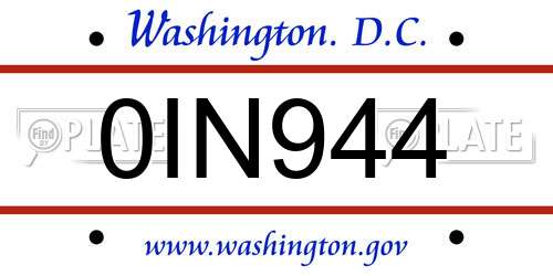 0IN944 District Of Columbia License Plate