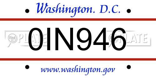0IN946 District Of Columbia License Plate