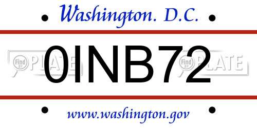 0INB72 District Of Columbia License Plate