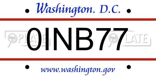 0INB77 District Of Columbia License Plate