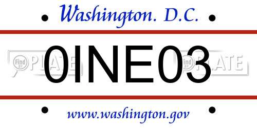 0INE03 District Of Columbia License Plate
