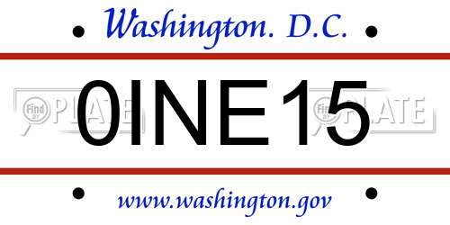 0INE15 District Of Columbia License Plate