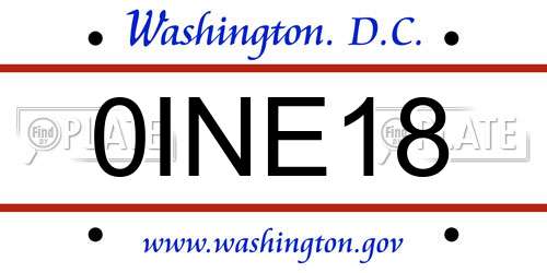 0INE18 District Of Columbia License Plate