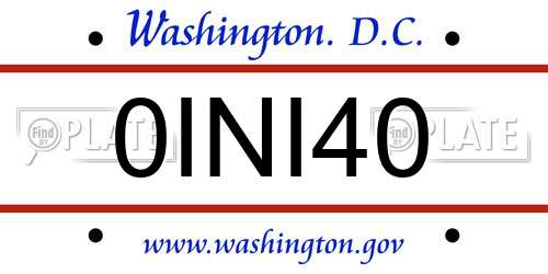 0INI40 District Of Columbia License Plate