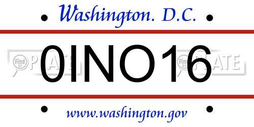 0INO16 District Of Columbia License Plate