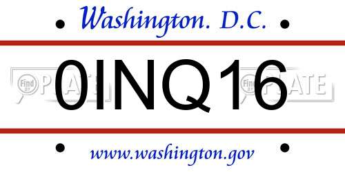0INQ16 District Of Columbia License Plate