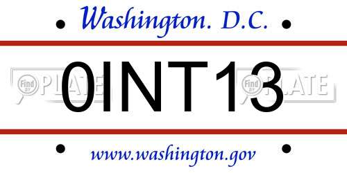 0INT13 District Of Columbia License Plate