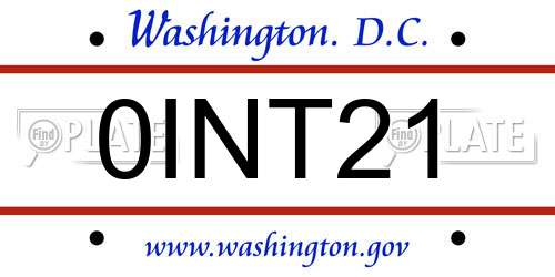 0INT21 District Of Columbia License Plate