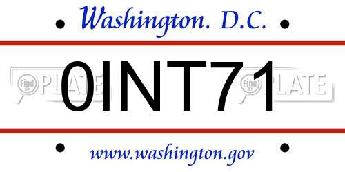 0INT71 District Of Columbia License Plate