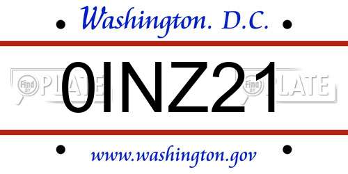 0INZ21 District Of Columbia License Plate