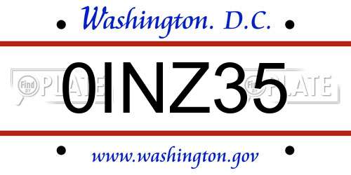 0INZ35 District Of Columbia License Plate