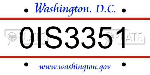 0IS3351 District Of Columbia License Plate